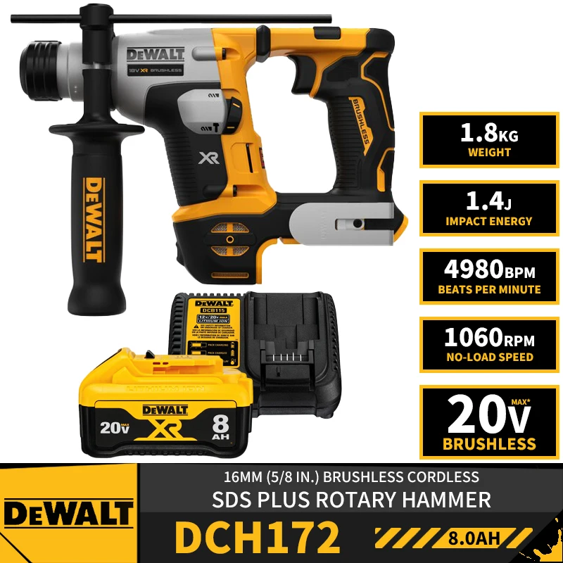 

DEWALT DCH172 16MM 5/8in Brushless Cordless SDS Plus Rotary Hammer 20V Lithium Tools Hammer Impact Drill With Battery Charger