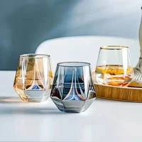 1pc hexagonal diamond cup glass creative wine glasses heat resistant glass geometric breakfast cup milk juice cup cafe bar decor