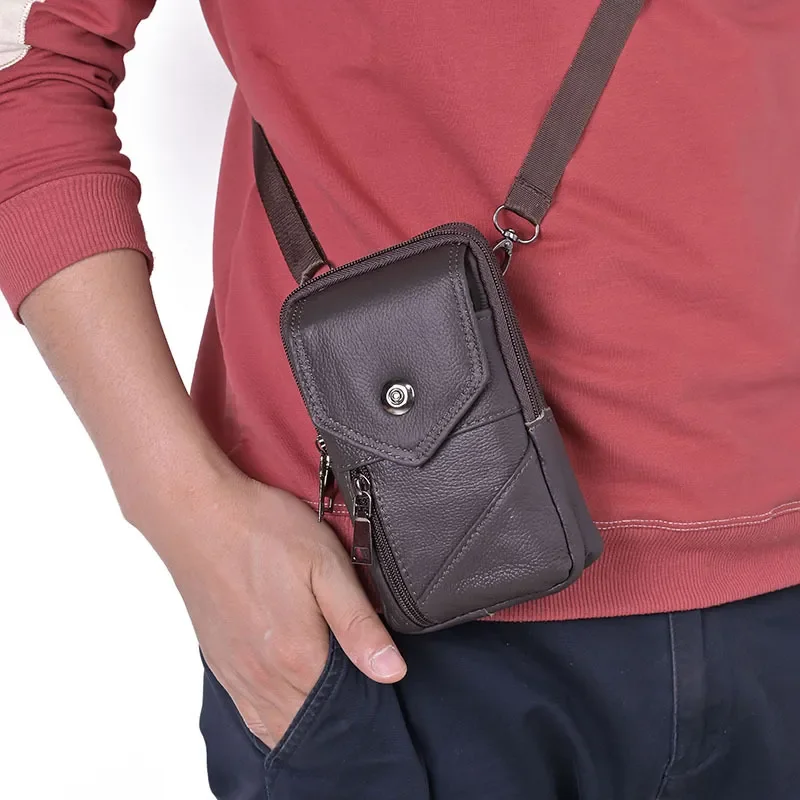 Cell Leather Travel Phone Male For Outdoor Belt Case Cowhide Crossbody Waist Bag Shoulder Bag Bum Fanny Pack