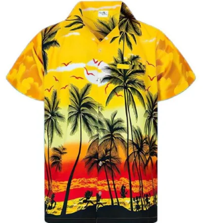 

2023 Summer Men's Colorful Sunset Beach Collection 3D Digital Print Polo Collar Short Sleeve Hawaiian Shirt