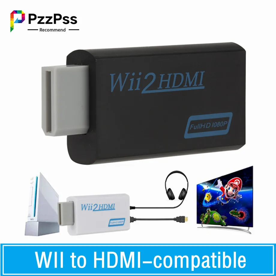 PzzPss Wii to HDMI-compatible Converter With 3.5Mm Audio Jack 1080P Wii2HDMI-compatible Adapter For PC HDTV Monitor Display