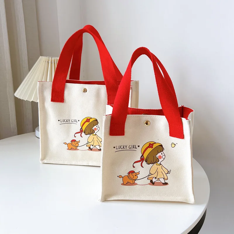 

Kaixuan Small Square Bag Women's Bag Portable Hand-Carrying Small Bag Lunch Bag Lunch Box Bag Cute Canvas Bag