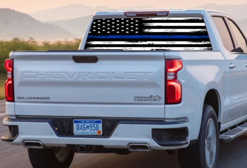 

Truck Rear Window Decal Thin Blue Line American Flag