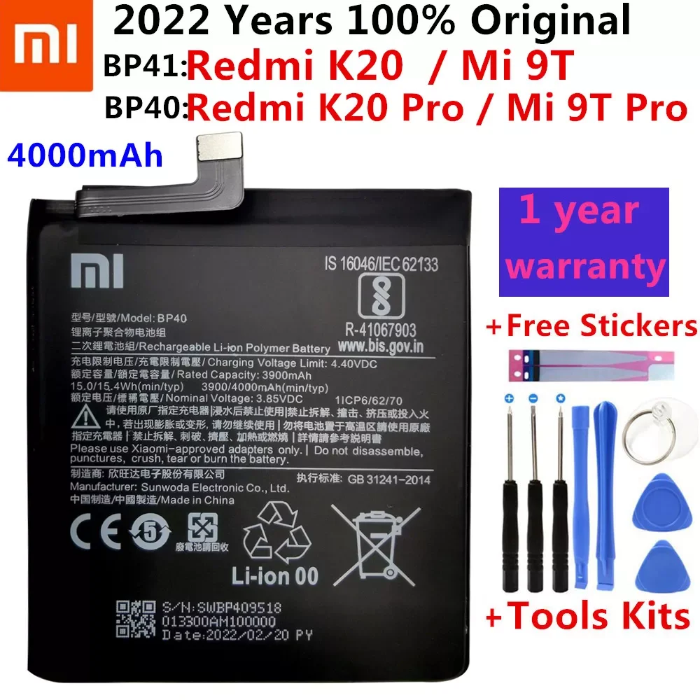 

100% Original Replacement Battery BP41 BP40 For Xiaomi Redmi K20 Pro Mi 9T Pro Mi9T Redmi K20Pro Premium Genuine Battery 4000mAh