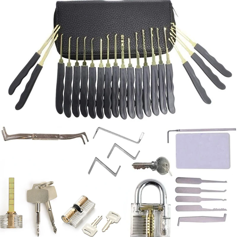

24 Piece Locksmith Tools with Clear Lock Combination Lock Practice Paddle Lock and Key Combination Lock Tool