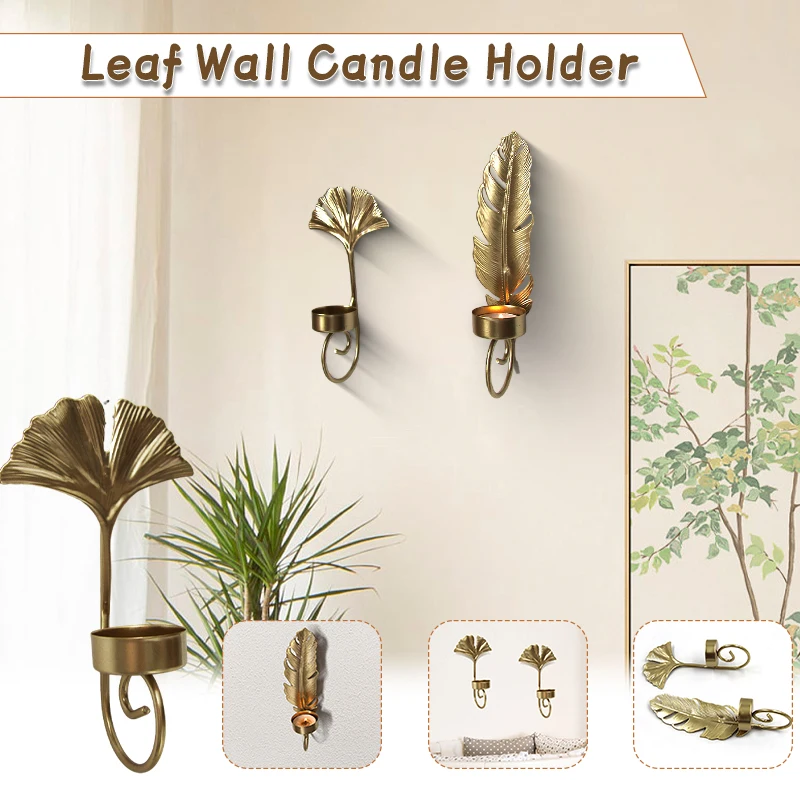 Металлический настенный подсвечник в форме листа из кованого железа поделки с