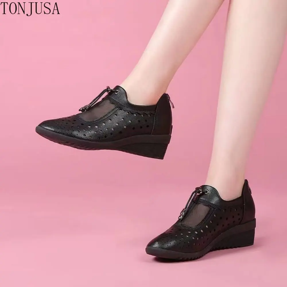 New Ladies Sandals Mesh Hollow Wedge Mother Shoes Comfortable Soft Bottom Breathable Women's Shoes