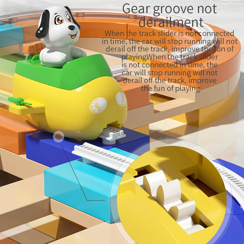 Электрический поезд скользящий самодельный Конструктор из больших частиц трек и