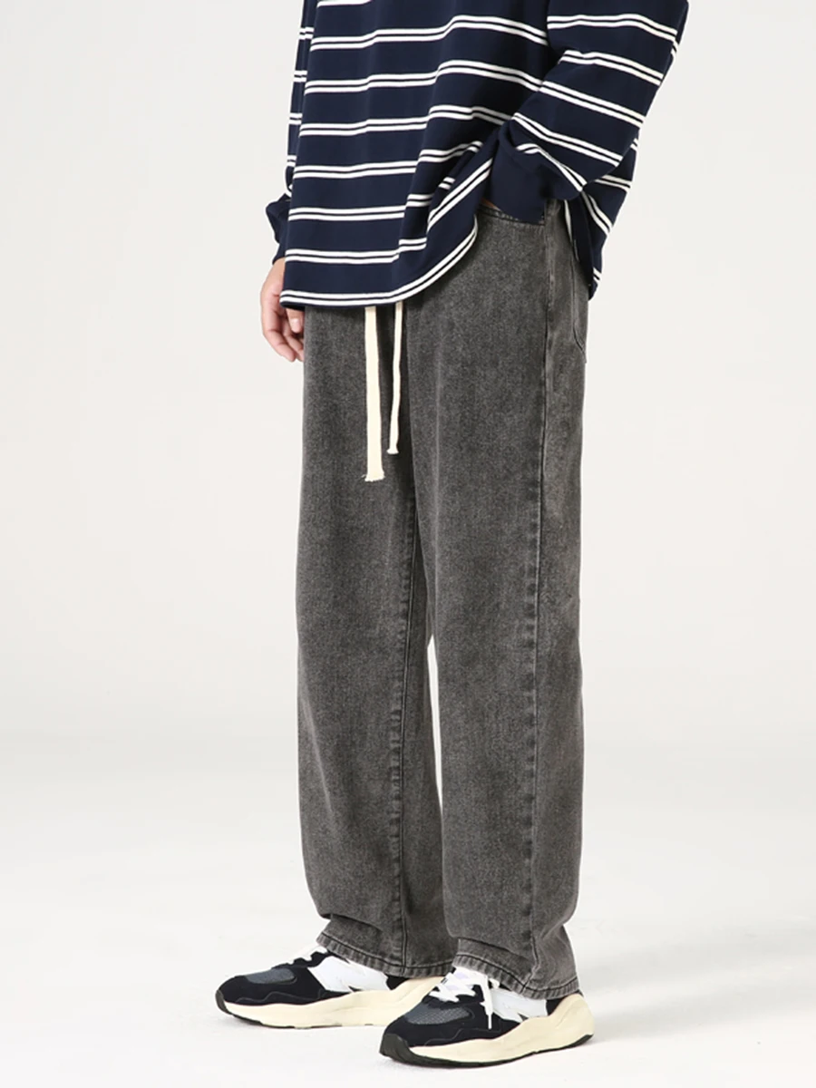 Four Seasons New Street Casual Loose Jeans Men's Fashion Loose Straight Wide Leg Pants Brand Clothing Streetwear Ins Hot Sale