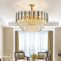 sandyha modern led chandelier crystals golden round pendant lights for living room home decoration luxury suspension luminaire