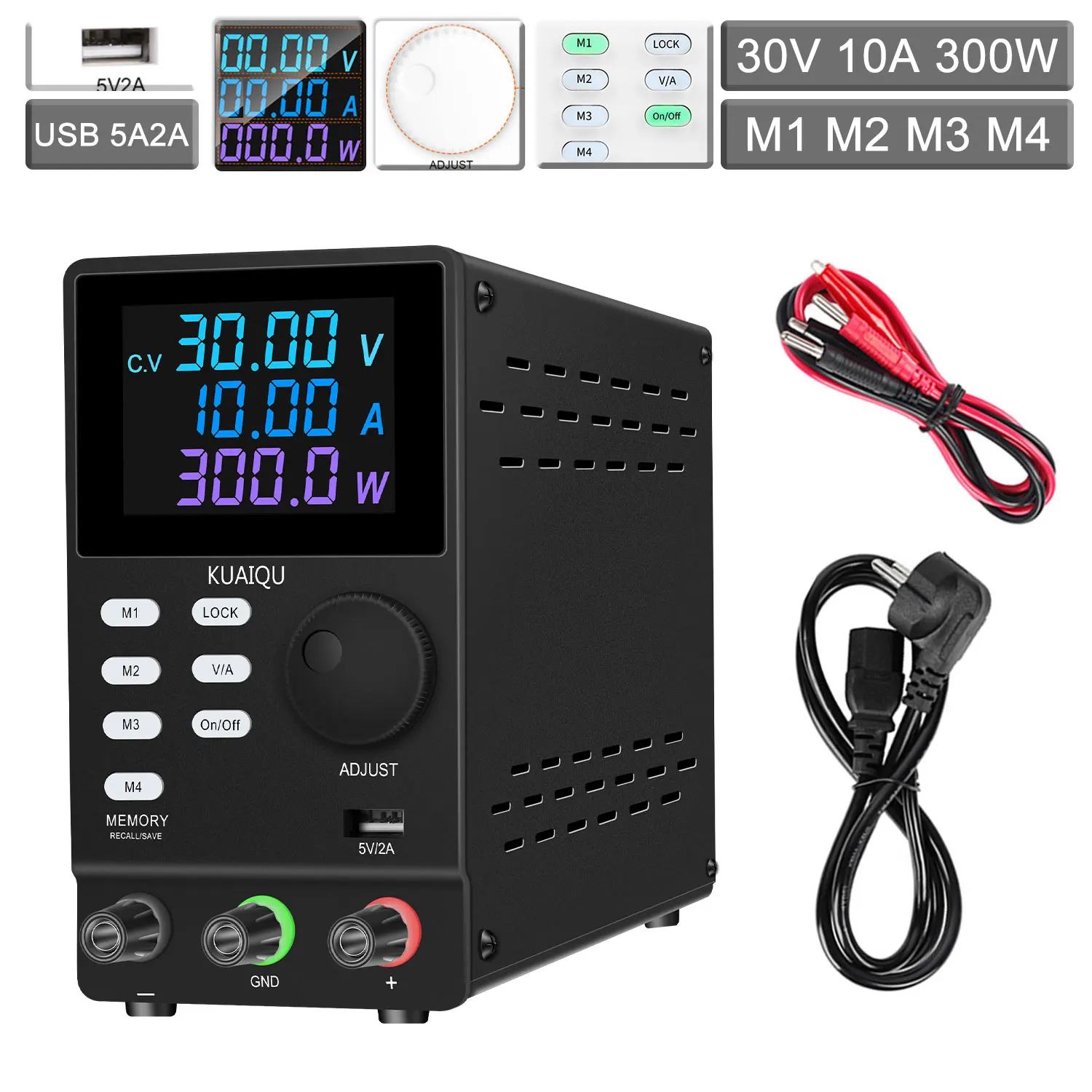 

DC Power Supply Unit USB Bench Source Digital Laboratory Programmable Voltage Regulator 220v Adjustable 30v 10a Memory Function