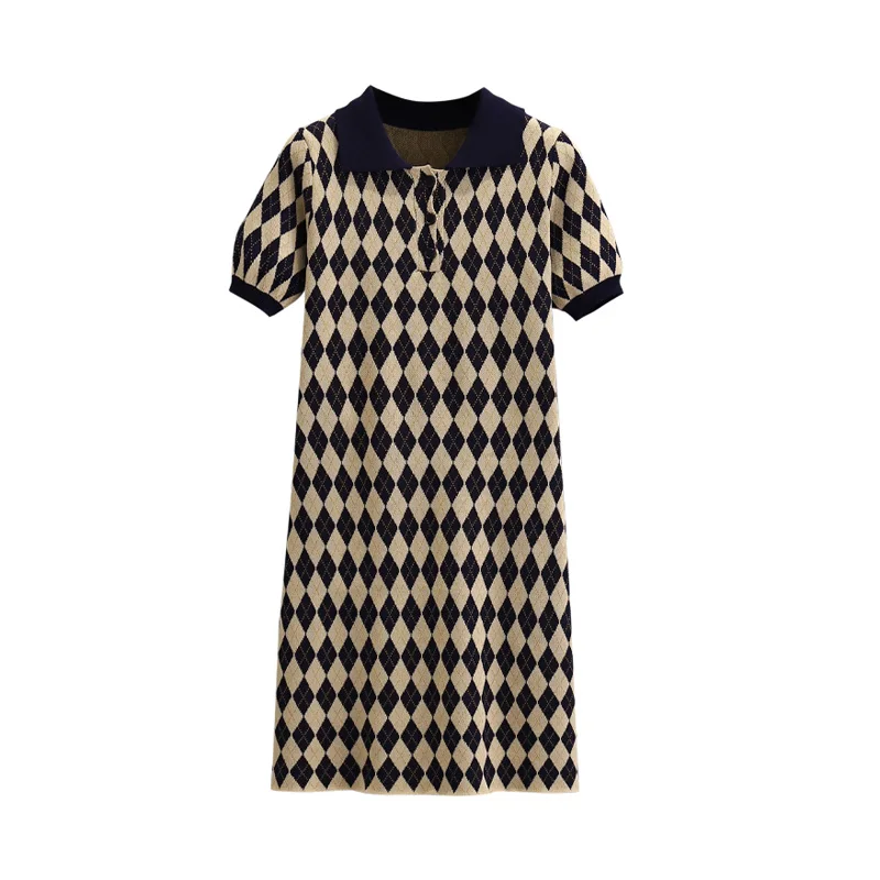 

Женское винтажное трикотажное мини-платье Вечерние повседневное свободное прямое праздничное платье с отложным воротником и коротким рук...