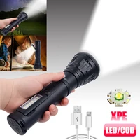 portable led flashlight usb rechargeable high lumens cob zoom emergency torch lamp outdoor adventure camping tactical flashlight