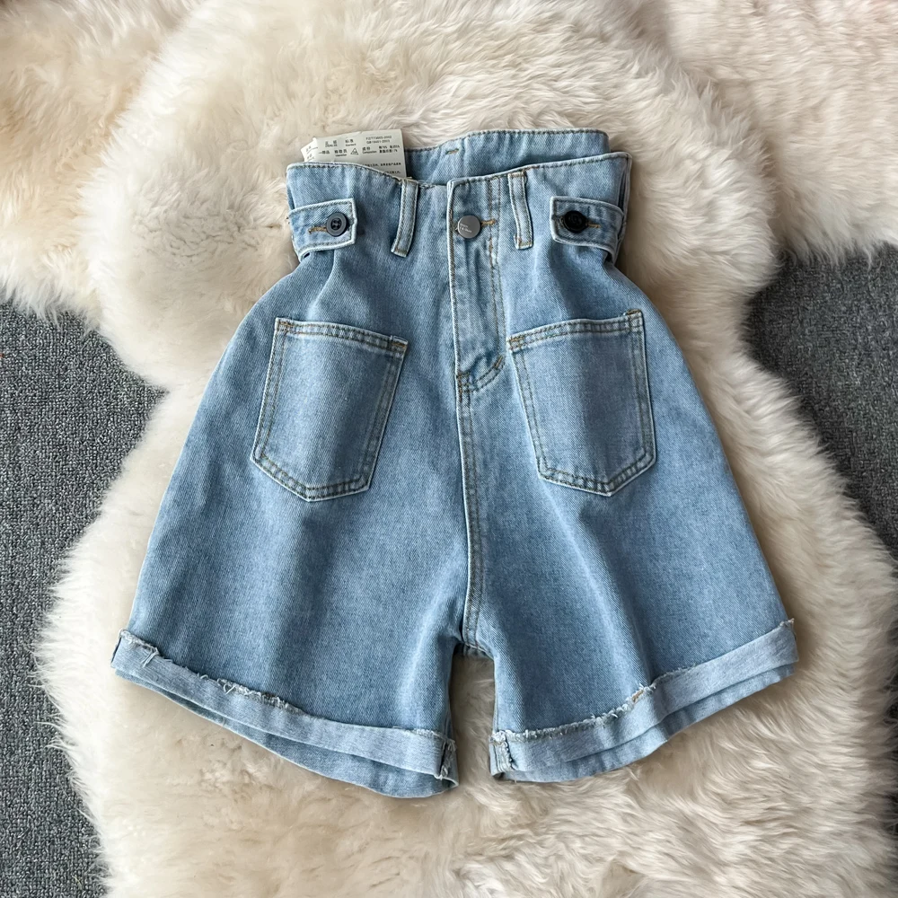 

Summer Denim Jeans Shorts Women Fashion High Waist Wide Legs Pants
