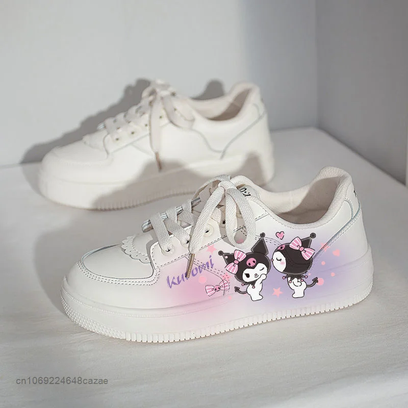 Sanrio Kuromi Chic Hand-painted Board Shoes Y2k Japanese College Style Student Flat Shoes Soft Small White Sneakers For Women
