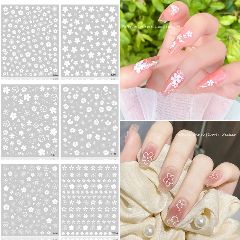 

White Nail Stickers INS Style Manicure Decor Nail Design Cherry Blossom Sticker Pretty Stylish Fresh Sweet Nail Decoration