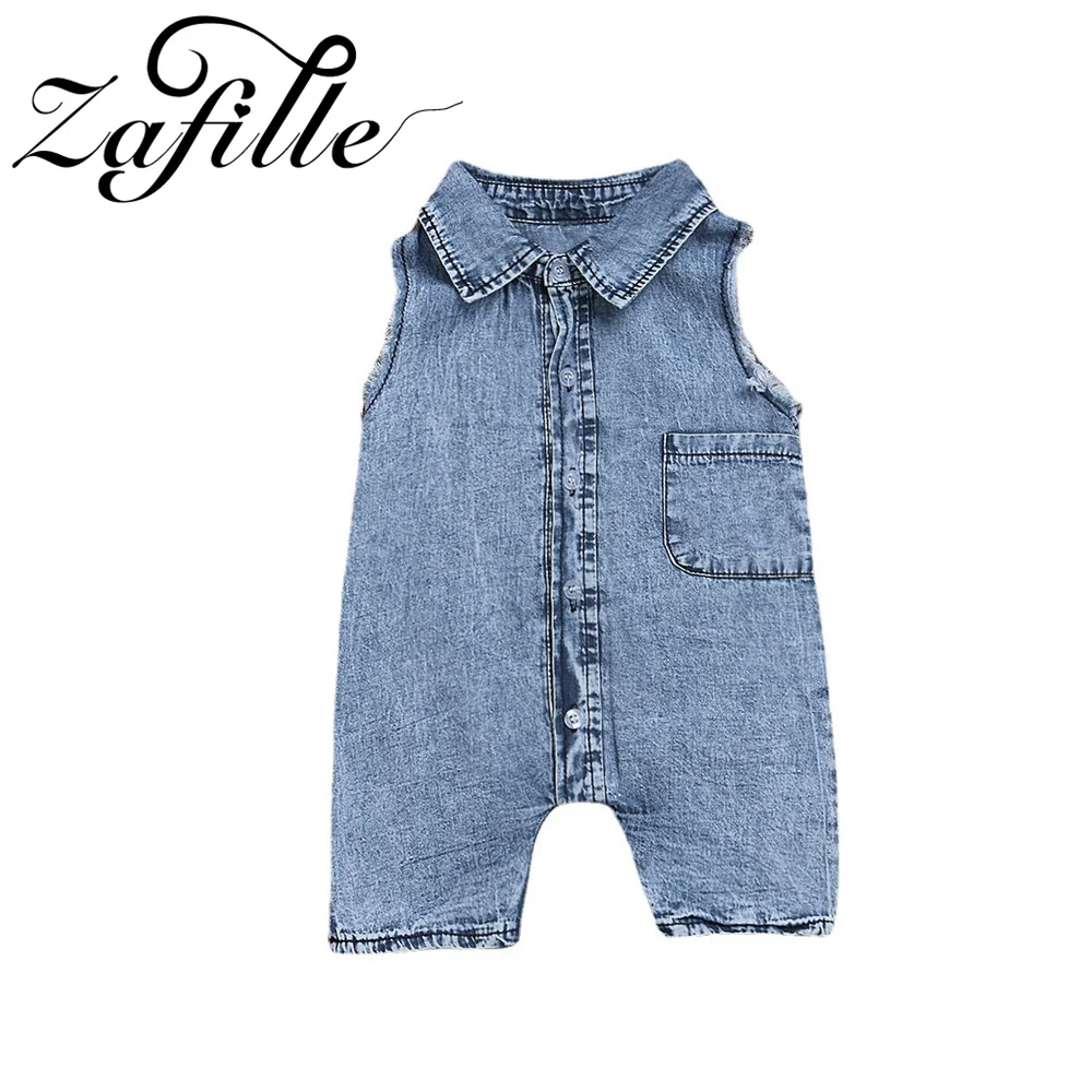 

ZAFILLE Solid Denim Romper For Newborn Baby Clothes Summer Sleeveless Kids Toddler Girls Costume Casual Children Tracksuits Boys