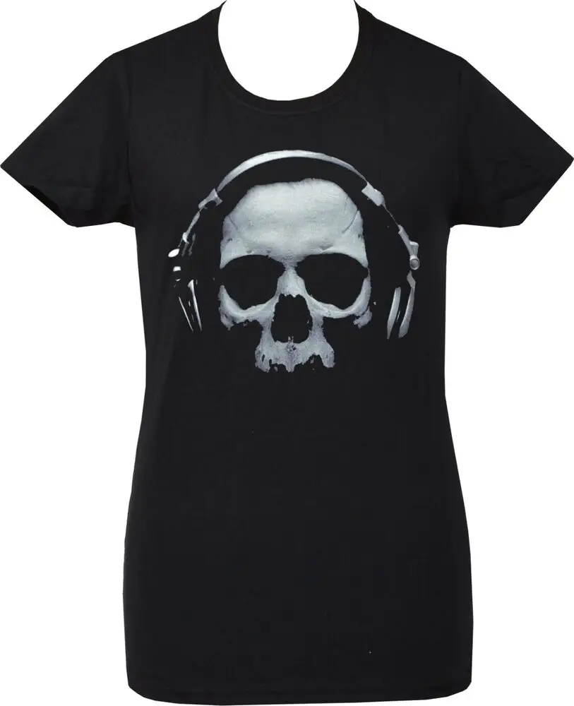 Футболка женская в готическом стиле с принтом черепа и наушников