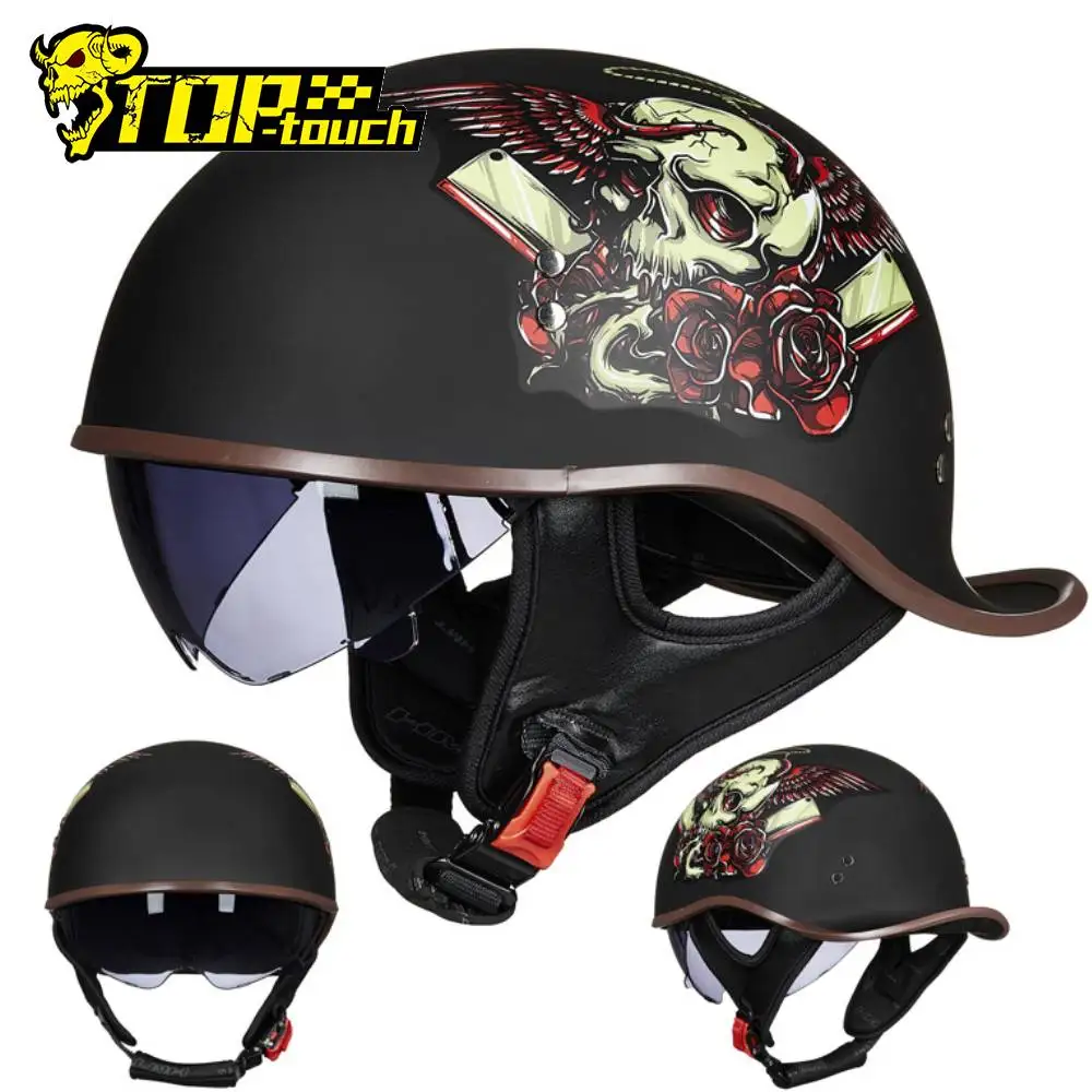 

GXT Retro Motorcycle Helmet Vintage Casco Moto Helmet Open Face Scooter Motorbike Racing Riding Cycling Hat 3C Certification