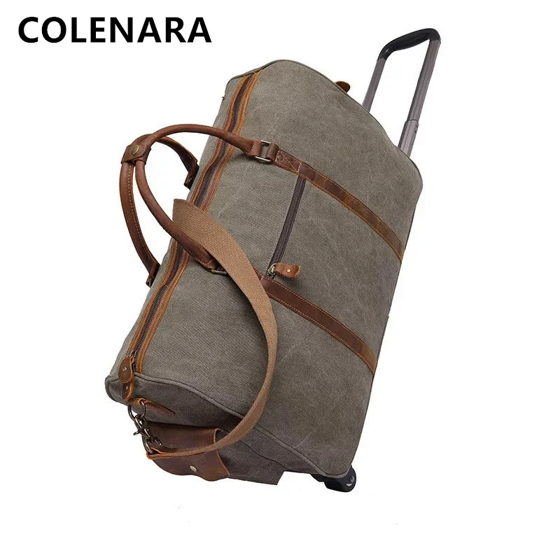 COLENARA Luggage High Quality Women's Canvas Trolley Case New Men's Fashion Travel Handbag Universal Wheel Rolling Suitcase
