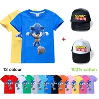 children sonici print clothes set for baby boys and girls summer t shirt hat suit 2 16 years kids boy sports leisure clothing