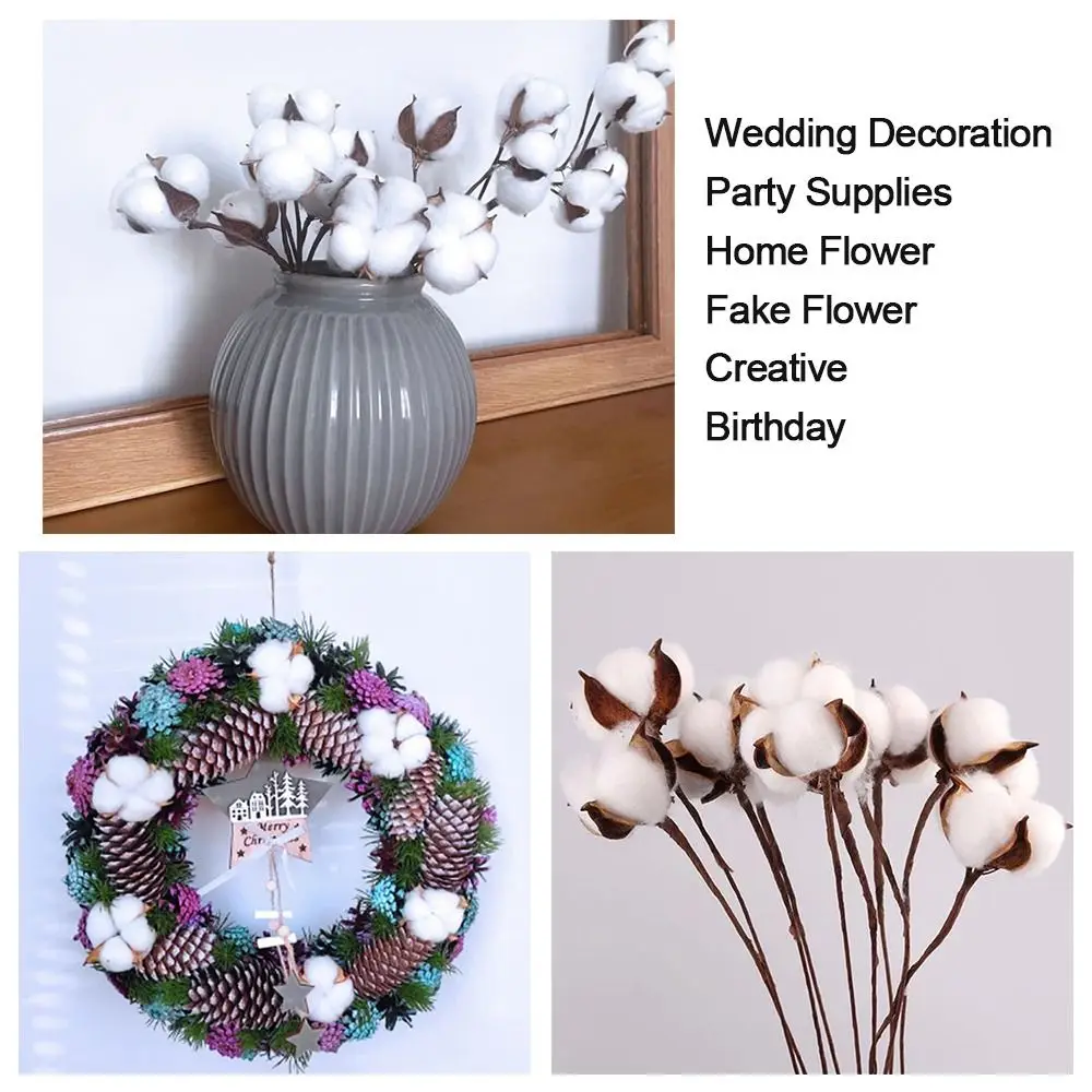 

Home Flower Decor Green Plant Fake Flower Cotton Flowers Wedding Decoration White Flower Branch Artificial Dried