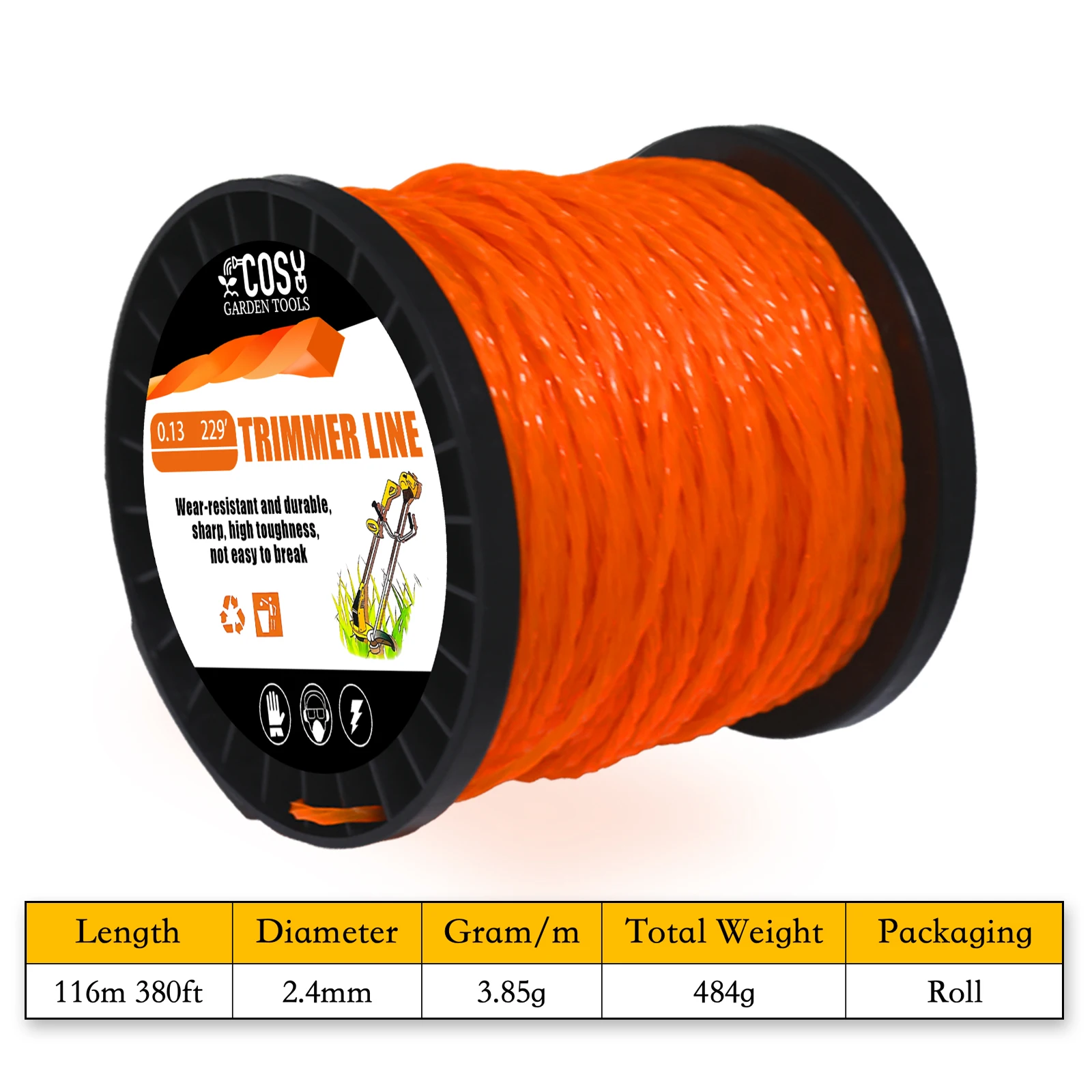

Триммерная леска COSY нейлон 2,4/2,7/3/3,5/4 мм оранжевая