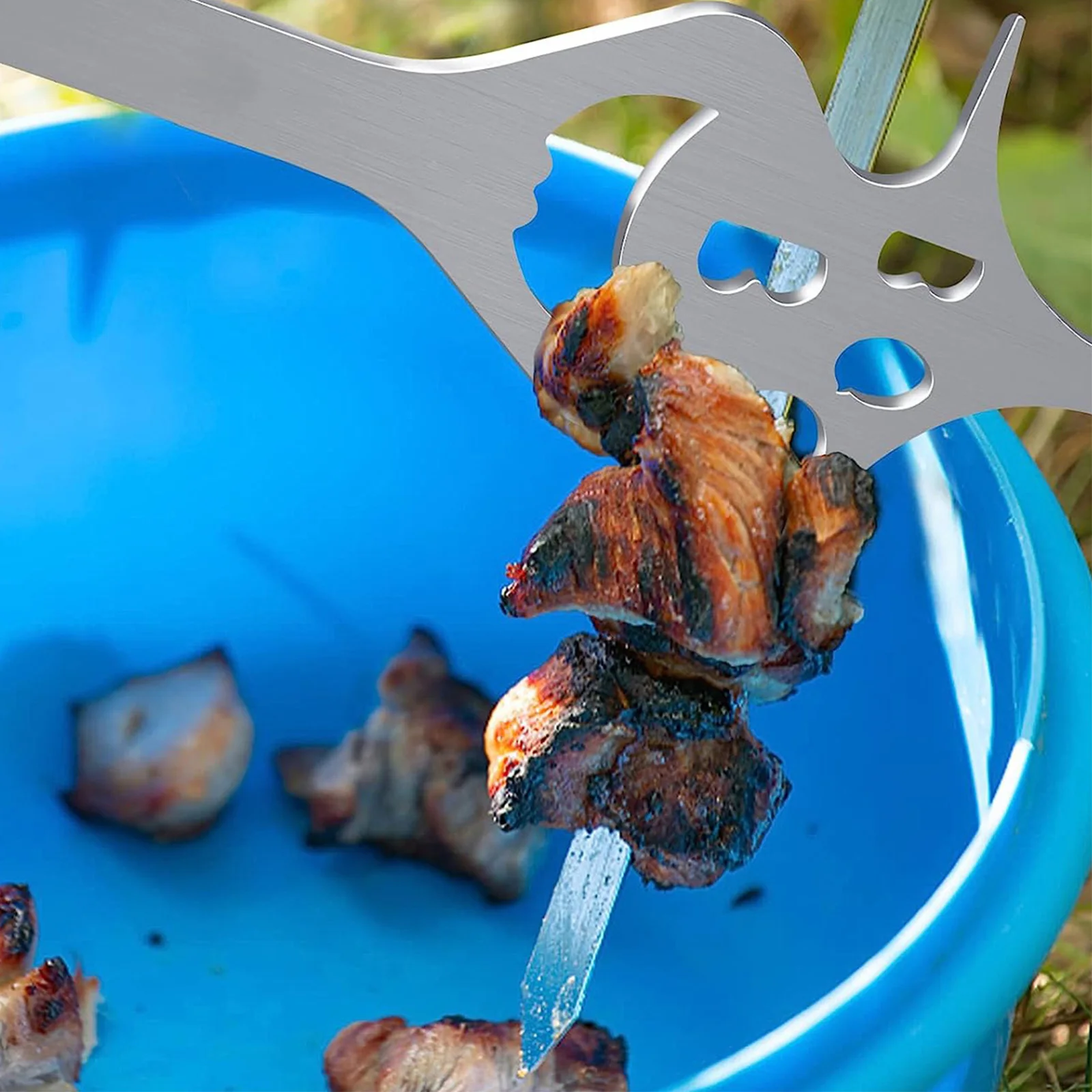 

Держатель для барбекю 6 в 1, вилка из нержавеющей стали для хот-догов, шпажки, многофункциональные устойчивые к высоким температурам Инструменты для барбекю