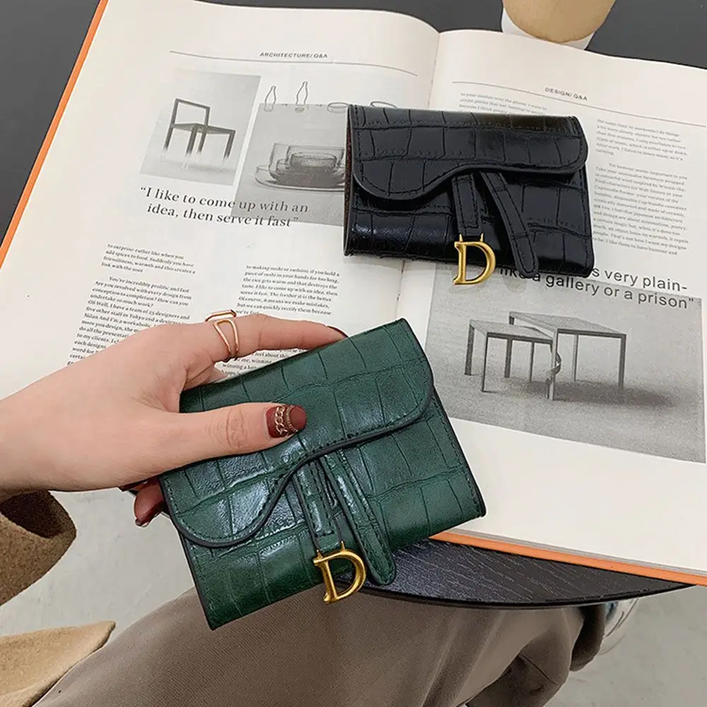 Luxury Women's Black/Green Short Wallet Purse Fashion Letter D Wallet Multi-Card Card Holder Small Wallet Coin Purse Clutch Bag