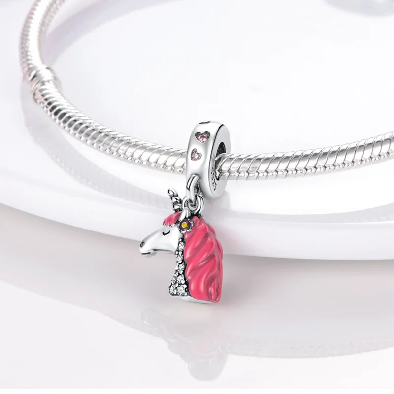 

925 Sterling Silver Color Unicorn Charms bead Fit Original Pandora Bracelets 925 Silver Pendant Bead Diy Jewelry 2021 New