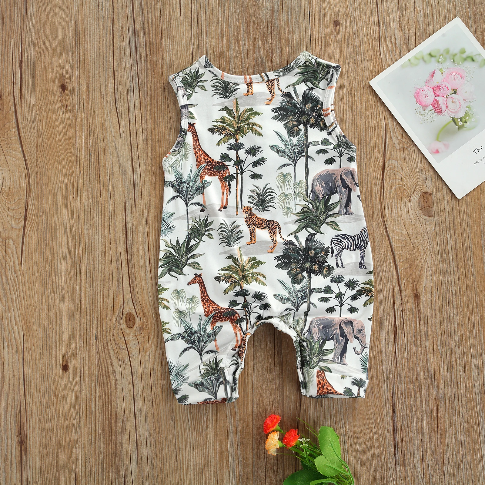 0-18M Newborn Kid Baby Girl Clothes Sleeveless Casual Animal Tree Print Romper Elegant Cute lovely Jumpsuit Summer Cotton Outfit images - 6