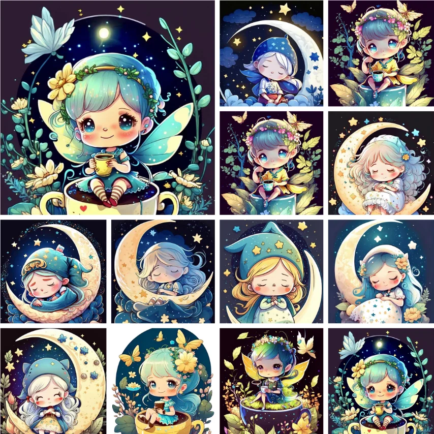 

Алмазная живопись 5D "сделай сам", мультяшная луна, девушка, искусство, наборы для вышивки крестиком, домашний декор, Новое поступление 2023