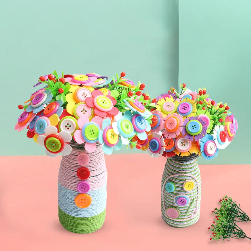 

1Pack Novelty Nice Gift for Kids Early Educational Toy Cloth DIY Decoration Button Bouquet Souptoys Manual Craft Kit
