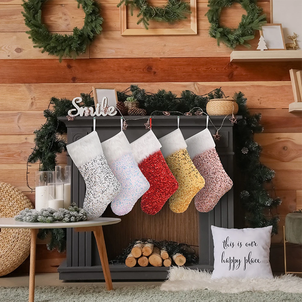 1pcs Christmas Stocking Socks Snowman Santa Elk Xmas Fireplace Xmas Tree Ornaments New Year 2023 Christmas Decorations For Home