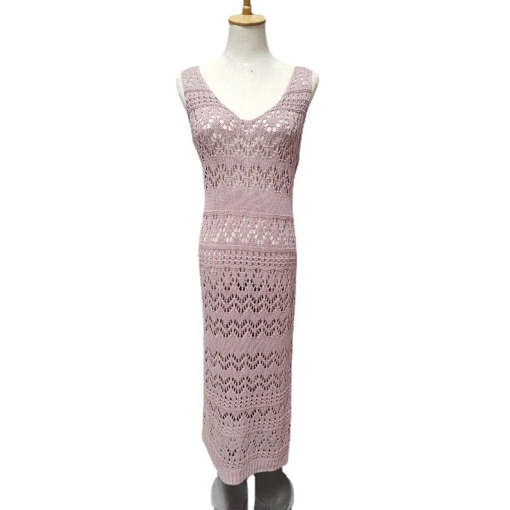 

Женское трикотажное платье-макси с v-образным вырезом, без рукавов