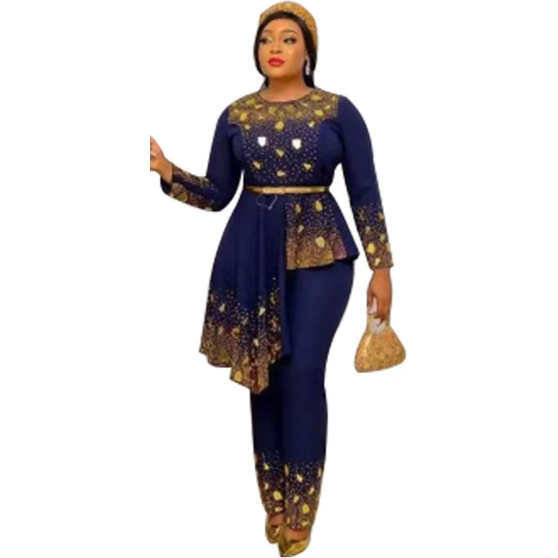 

African Clothes For Women 2 Piece Set Irregular Top Africa Clothing Outfits Fashion New Print Dashiki African OL Pant Suits Sets