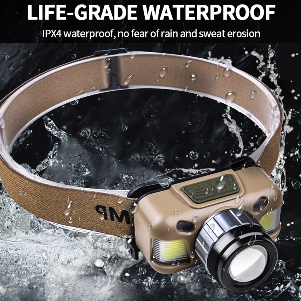 

Induction USB Rechargeable XPE+COB LED Headlamp 600lm Outdoor IPX4 Waterproof Head Torch Flashlight for Running Camping Fishing
