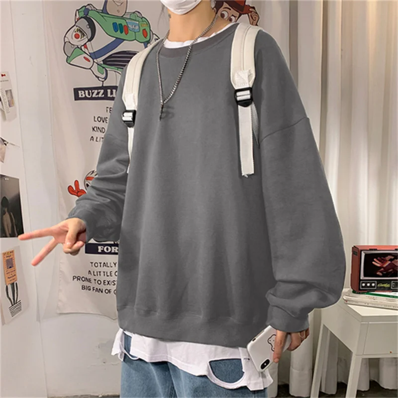 

Women Harajuku Solid Sweatshirts Unisex Korean Hip Hop Basic O Neck Oversized Pullovers Autumn Fashion Casual Long Sleeve Tops