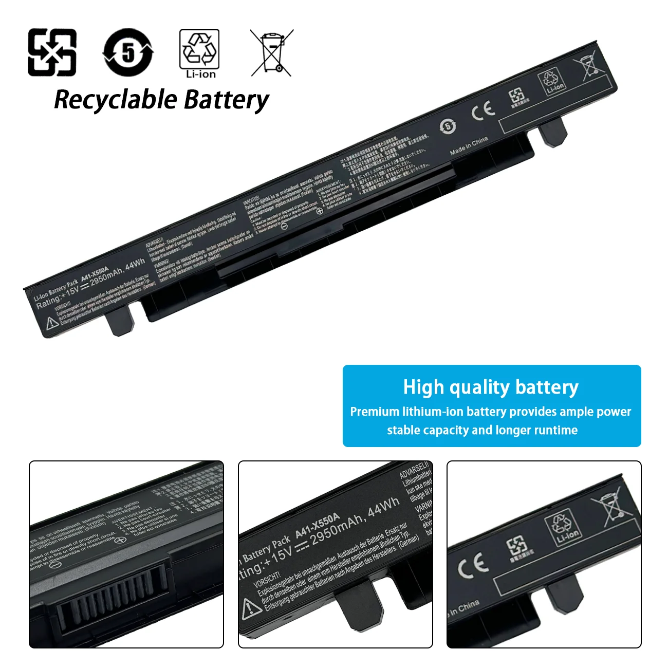 Фото A41-X550A 41 Втч аккумулятор для ноутбука Asus A450 A550 F450 F550 F552 K550 P450 P550 R409 R510 X450 X550 X550C X550A X550CA №2