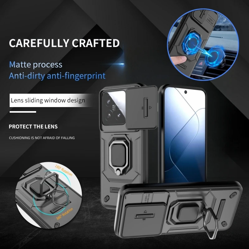 Броня слайд камера защита Funda для Xiaomi Mi 14 чехол магнитное кольцо подставка