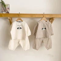 infant newborn baby girls boys spring autumn cute cartoon pattern clothes set long sleeve tops cotton linen solid pants 2pcs