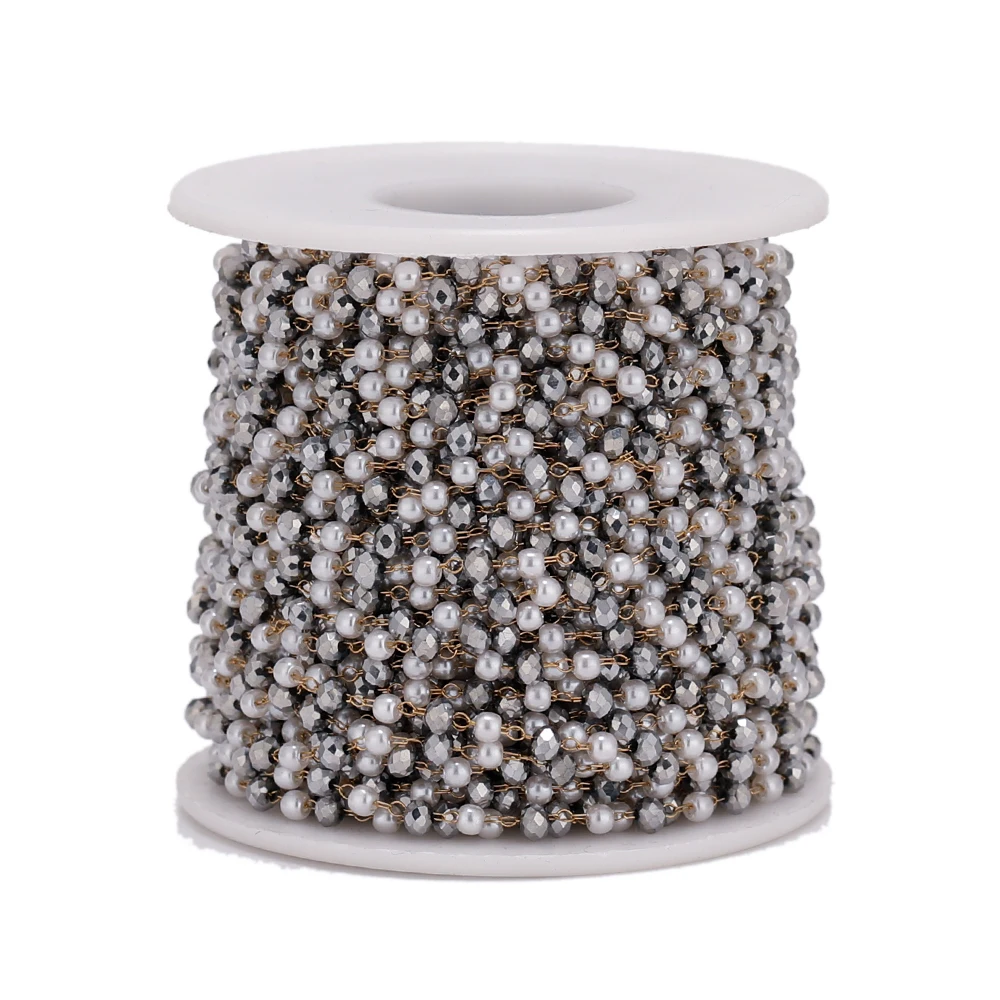 

2 Meters Stainless Steel Artificial Pearls with Glass Beads Chains for DIY Jewelry Making Women Necklace Findings Supplies