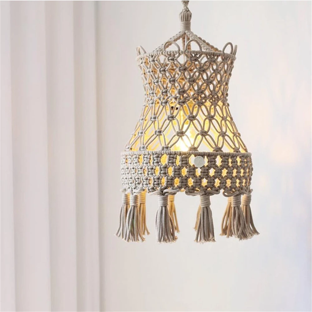 

Macrame Lampshade Handmade Cotton Rope Wall Hanging Lamp Shade Bohemian Tassel Lamp Cover Tapestry Boho Home Living Room Decor