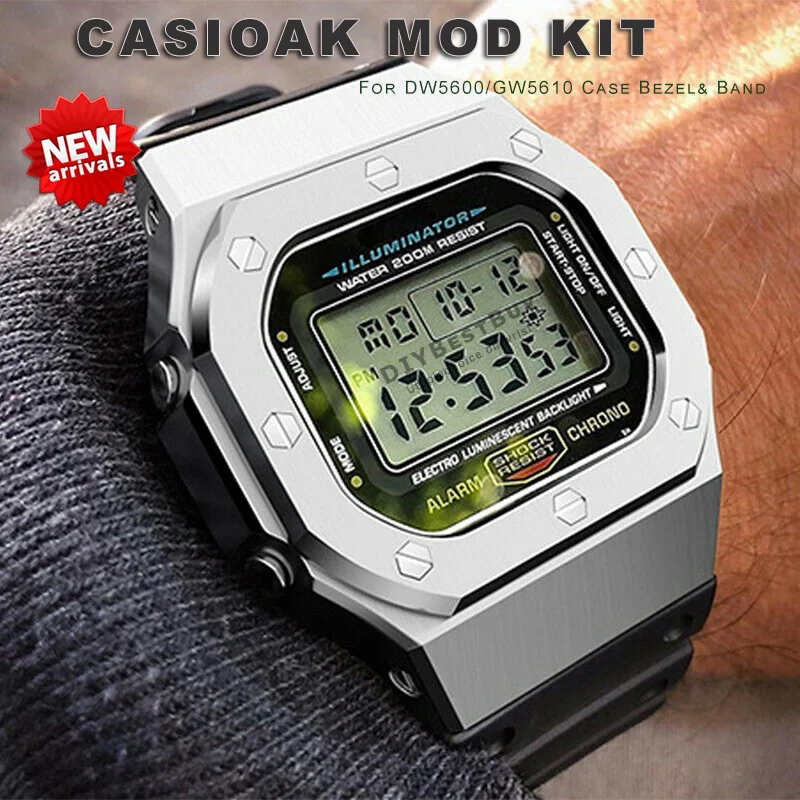 

Casioak For G-SHOCK Metal Mod Kit Steel Case Strap&Bezel Replacements For DW5600 GWM5610