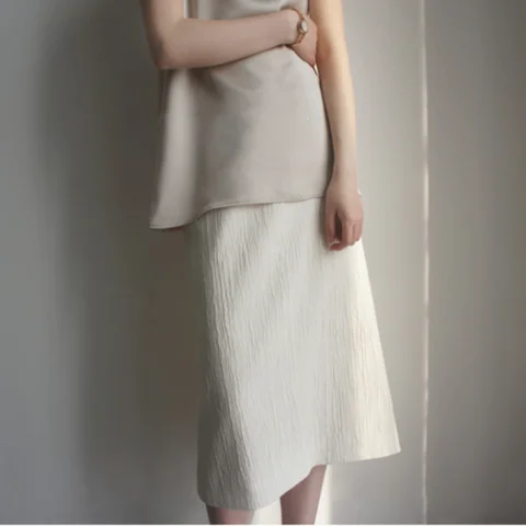 White Midi Skirts Women High Waist Elegant Females Aesthetic All-match Solid Minimalist Юбка Женская Casual Clothing Summer Ins