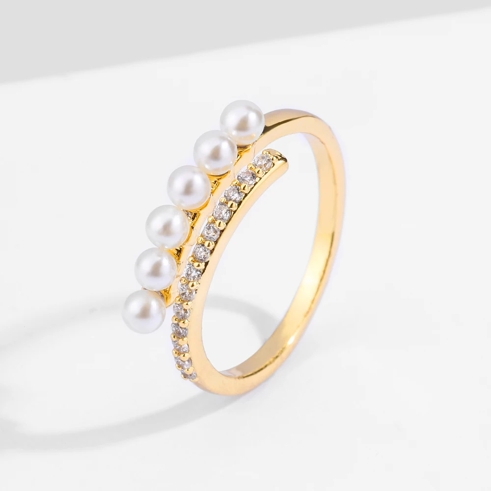 Женские гладкие полупрозрачные кольца с жемчугом Открытое кольцо со сверкающим
