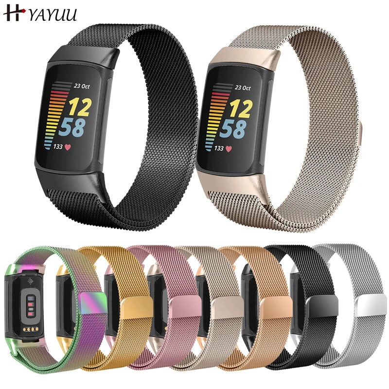 

YAYUU Magnetic Mesh Loop Bands for Fitbit Charge 5 Band Metal Stainless Steel Wristbands Replacement Straps for Charge 5 Tracker