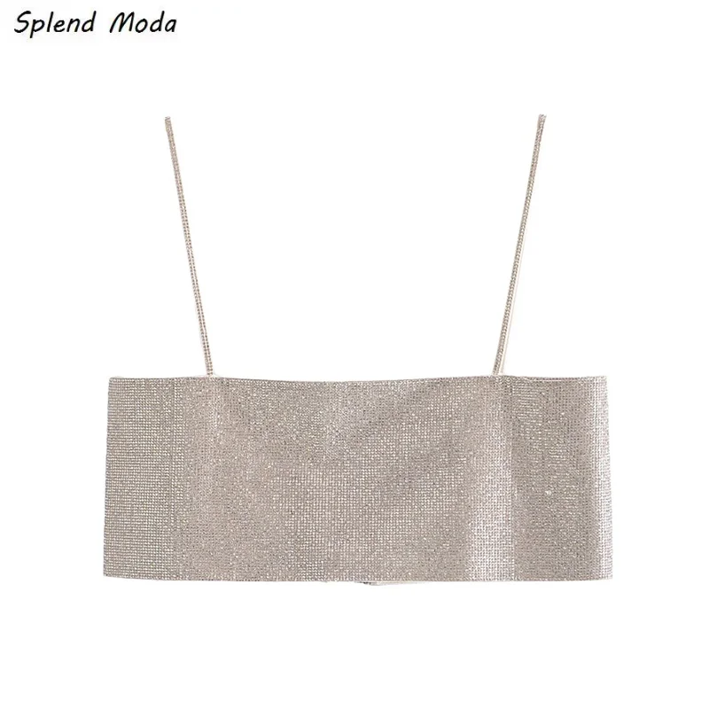 

Splend Moda 2022 Spring New Fashion Vintage Women Sexy Shiny Party Crop Tops Camis Casual Sleeveless Crop Tops Female
