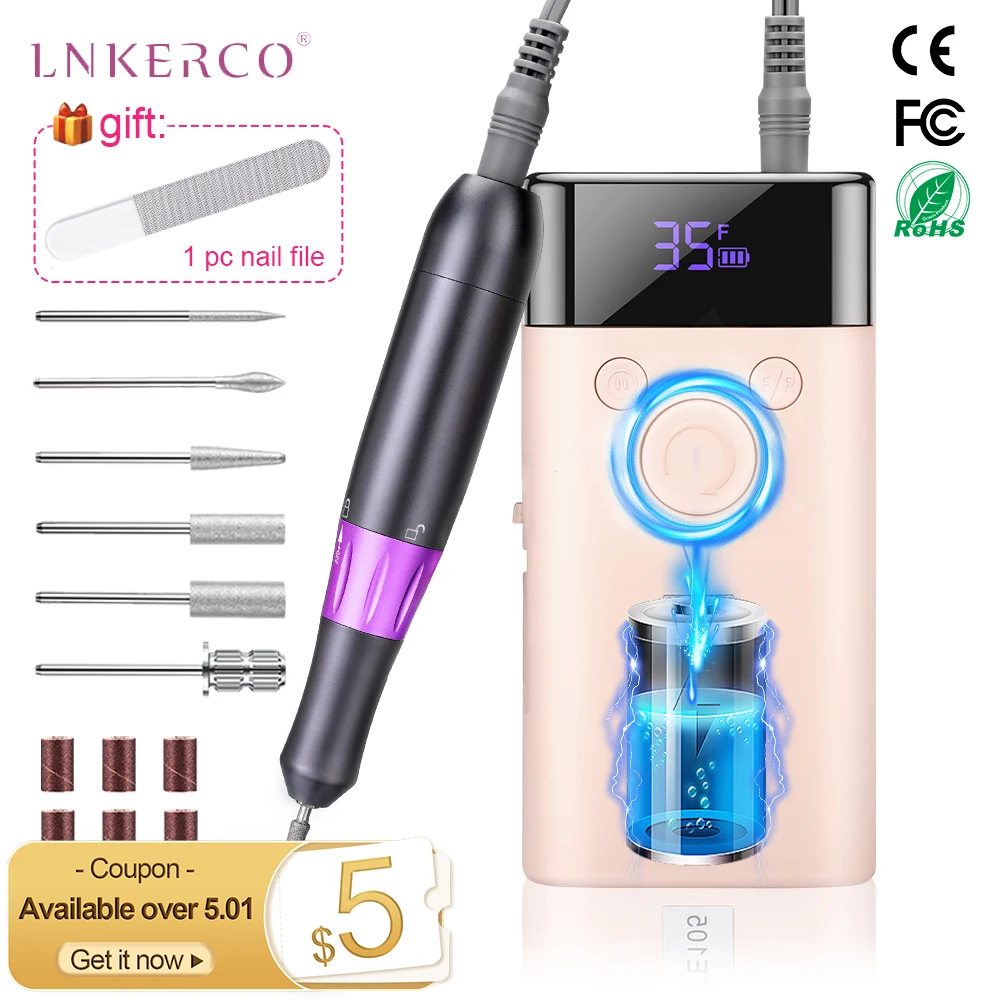 

Lnkerco 35000RPM Nail Drill Machine With LCD Display Professional Manicure Machine For Acrylic Gel Polish Electric Nail Sander