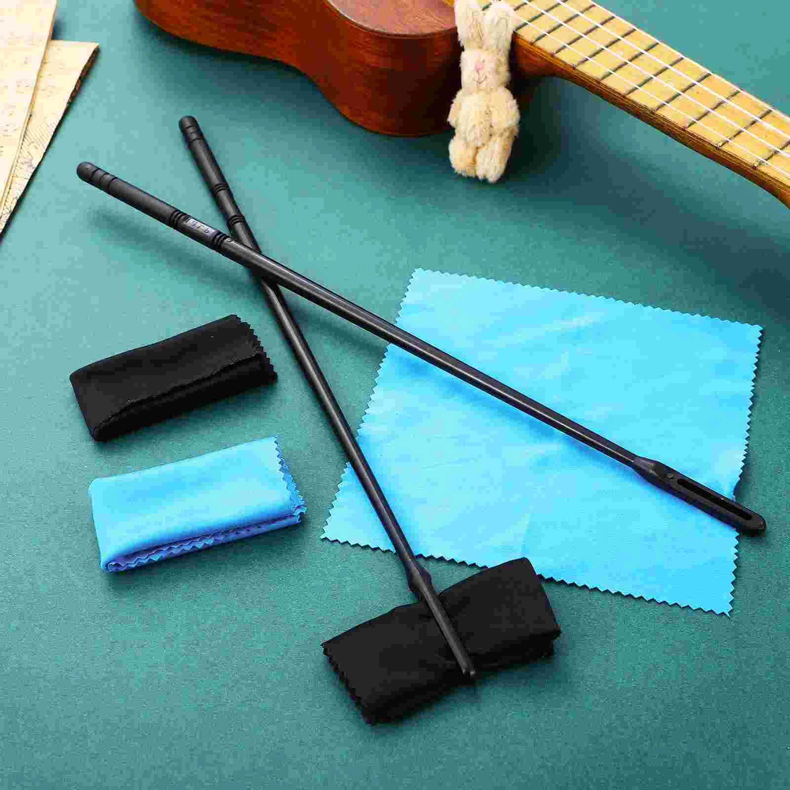 

2 Pcs Flute Cleaning Kit Plastic Flutes Sticks Swabs Instrument Tools Cloth Rods Polishing Cloths